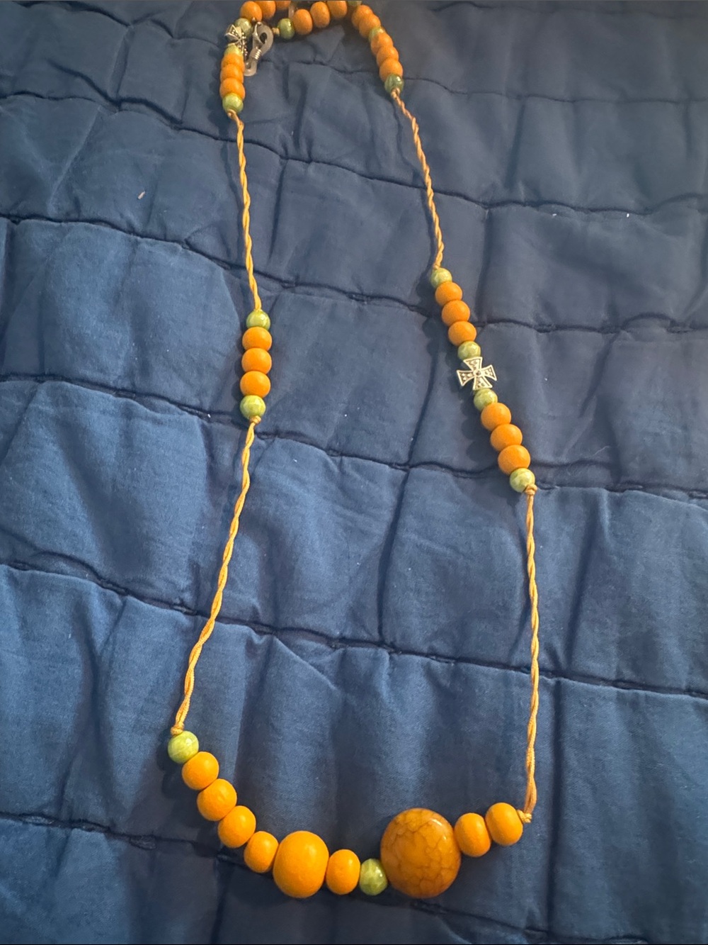 Orange Beaded Necklace with Cross Accent
